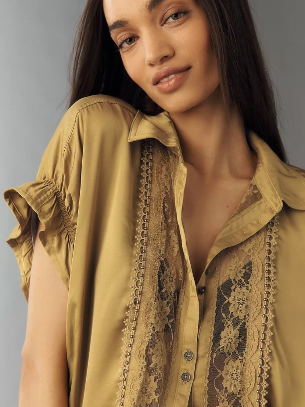 Anthropologie Pilcro Quincy Lace Blouse NWT Dried Moss S Romantic Boho
